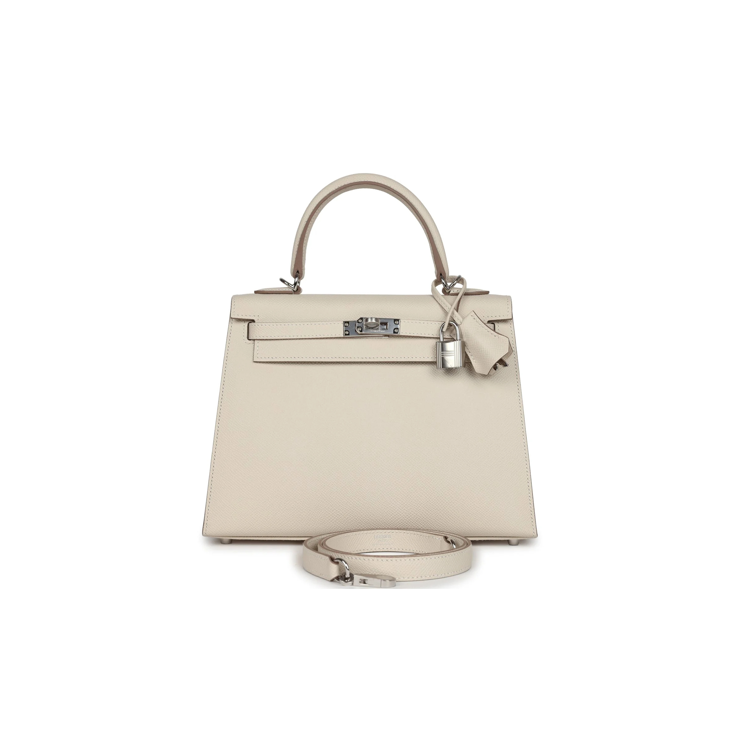 HERMÈS KELLY SELLIER 25 CRAIE EPSOM PALLADIUM HARDWARE (25*17*7cm)